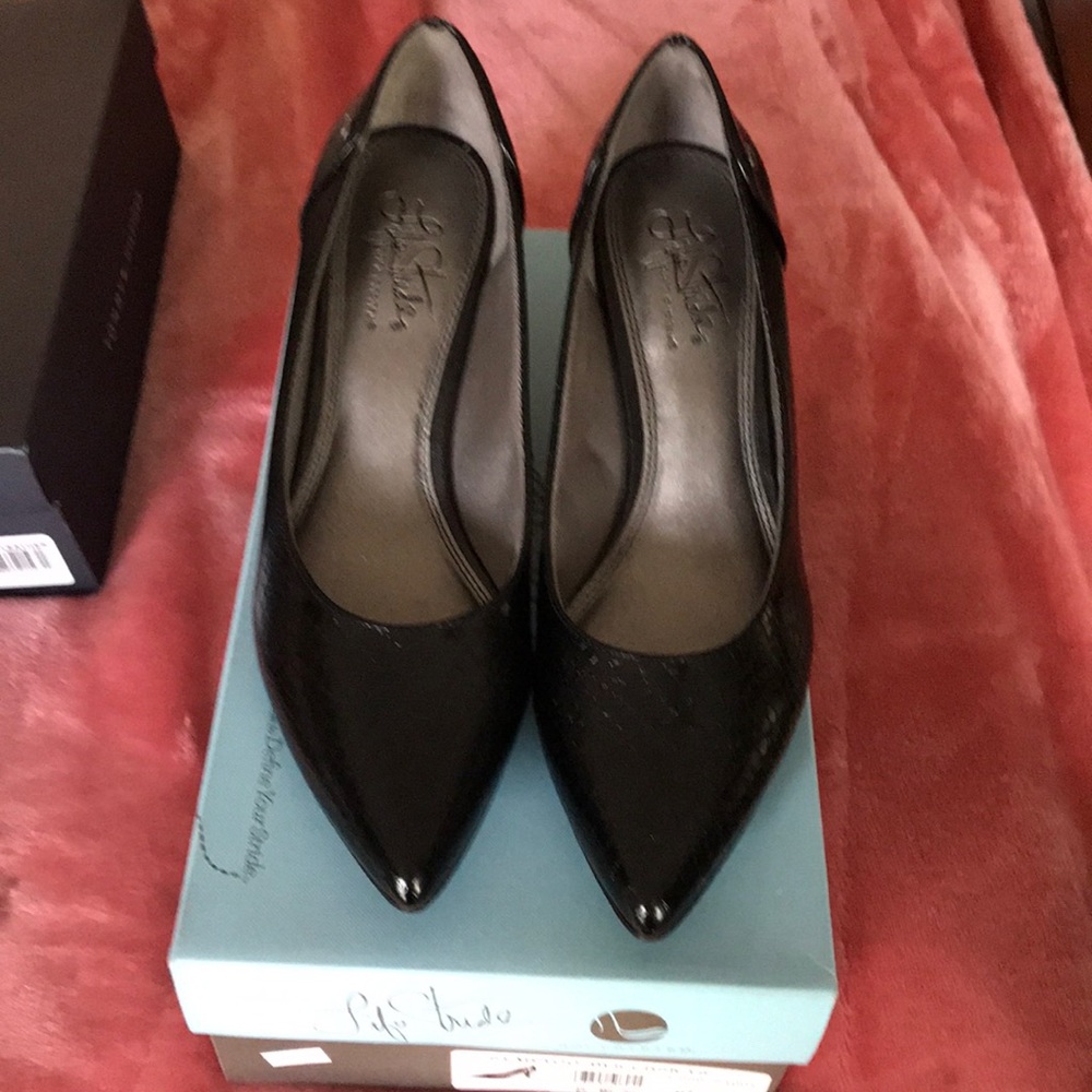 Black leather heels
